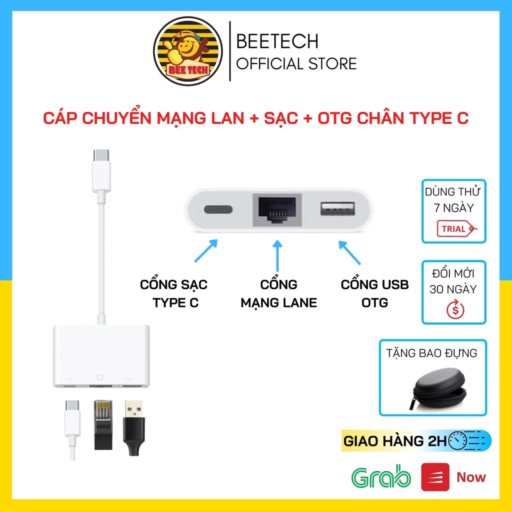 Hub chia cổng Type C thành cổng Lan + Cổng Sạc + Cổng OTG tốc độ cao Beetech