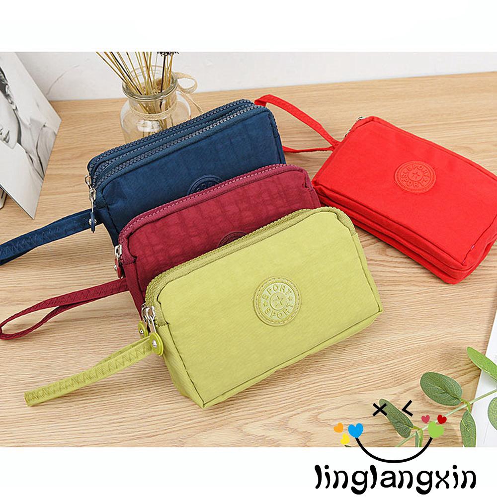 LLX-Ví Đựng Tiền Xu 3 Ngăn Bằng Vải Canvas Có Dây Kéo