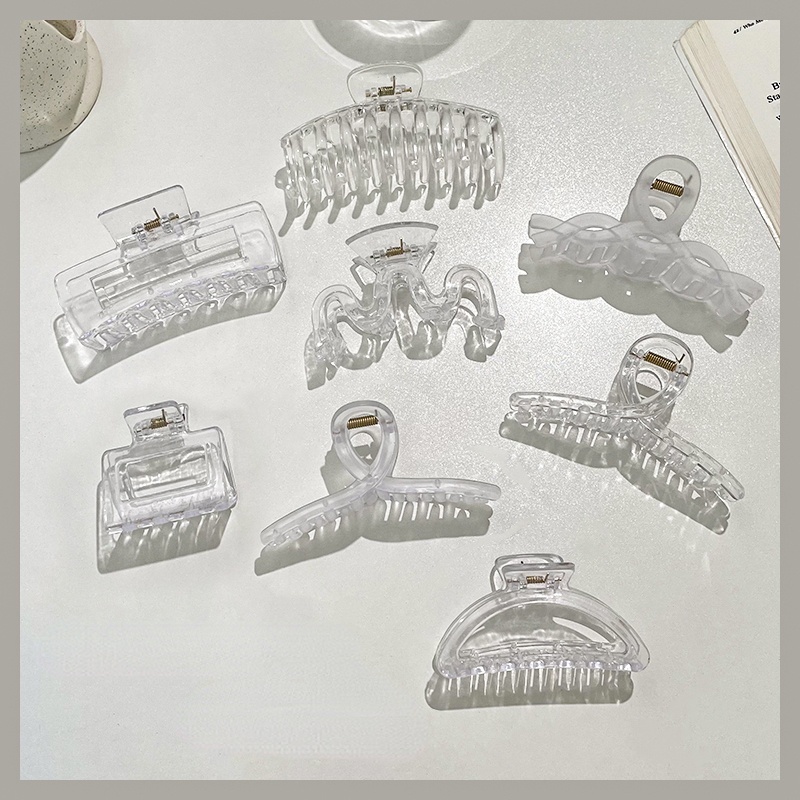 Kẹp tóc nhựa acrylic trong suốt màu trắng thời trang Hàn Quốc