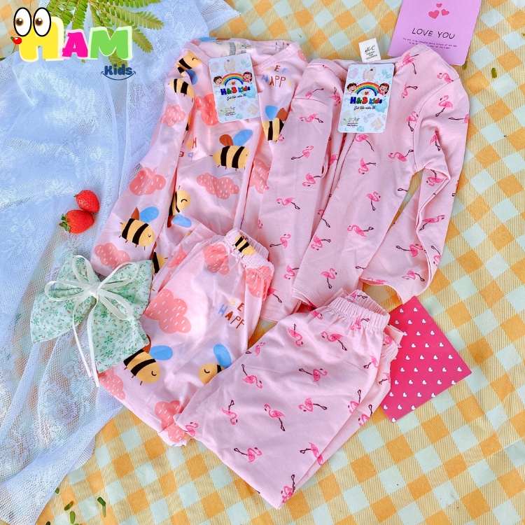 Bộ Quần Áo Thu Đông Bé Gái ĐB12 Màu Hồng Pastel In Hình Họa Tiết Hoạt Hình Đáng Yêu Dành Cho Bé Từ 9-20 Kg