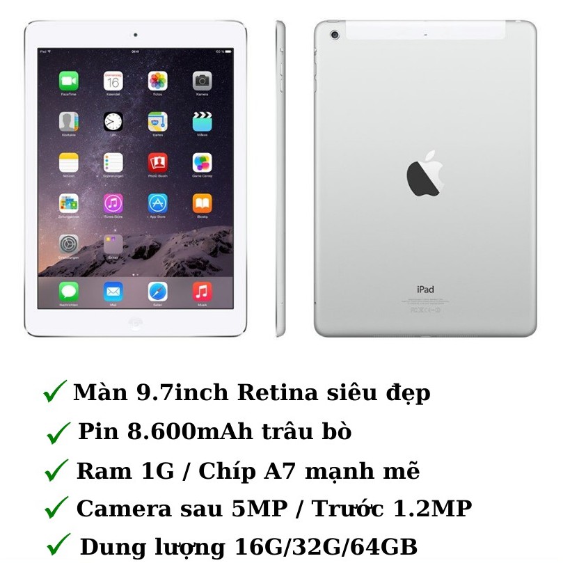 iPad Air 1 (Wifi + 4G) 16GB /32GB /64GB Chính Hãng - Zin Đẹp 99% - Màn đẹp - Pin trâu - Apple88 | BigBuy360 - bigbuy360.vn