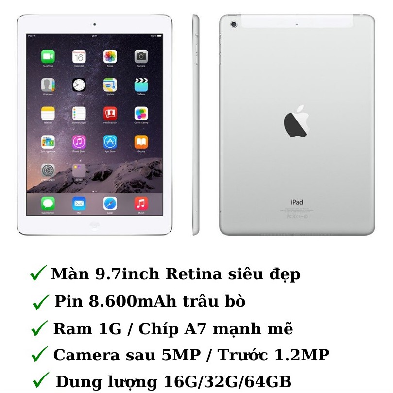 iPad Air 1 (Wifi + 4G) 16GB /32GB /64GB Chính Hãng - Zin Đẹp 99% - Màn đẹp - Pin trâu - Apple88