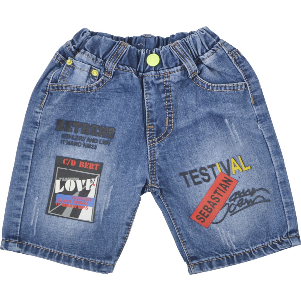 Quần short jean bé trai TrueKids Hàng Xuất Vải Mịn Mềm in testival