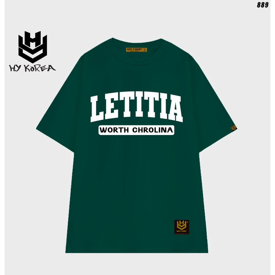 Áo thun unisex basic tay lỡ HY KOREA Chữ LETTIA 889 form rộng