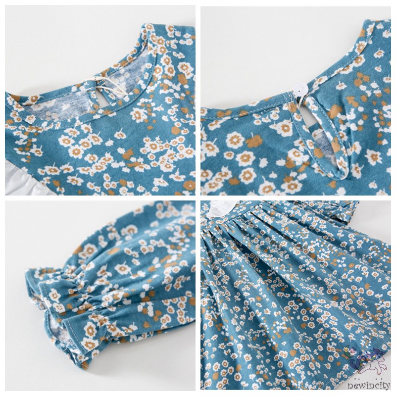 Đầm Cotton Dài Tay In Hoa Kiểu Hàn Quốc Xinh Xắn Cho Bé Gái