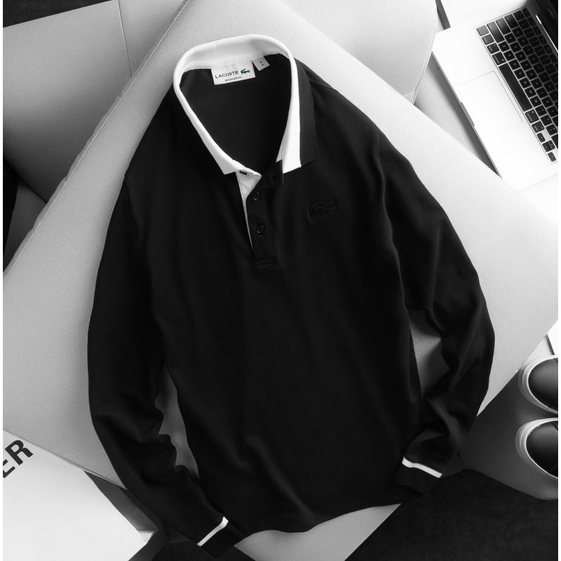 Áo thun nam dài tay Lacoste cổ bẻ cotton cá sấu co giãn chuẩn form | BigBuy360 - bigbuy360.vn