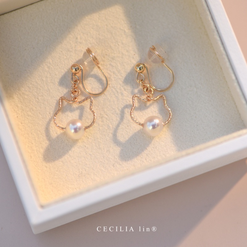 Khuyên Tai Hình Mèo Đính Ngọc Trai Sang Trọng Cao Cấp Phong Cách Pháp Cho Nữ