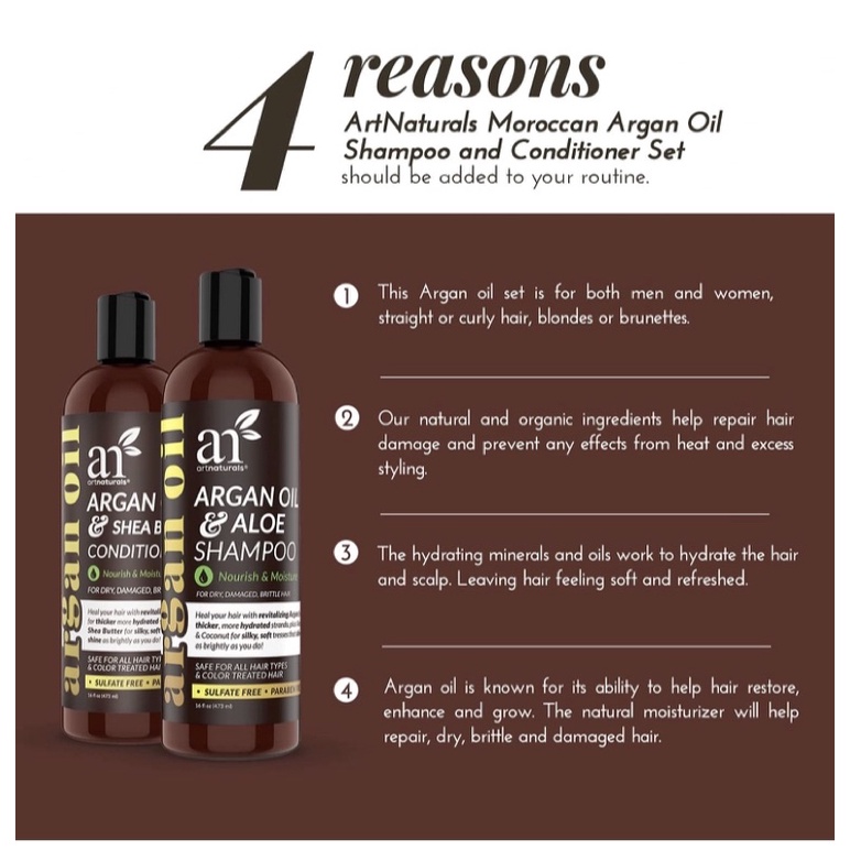 Bộ dầu gội + xả artnaturals Moroccan Argan Oil Shampoo and Conditioner 473ml/chai