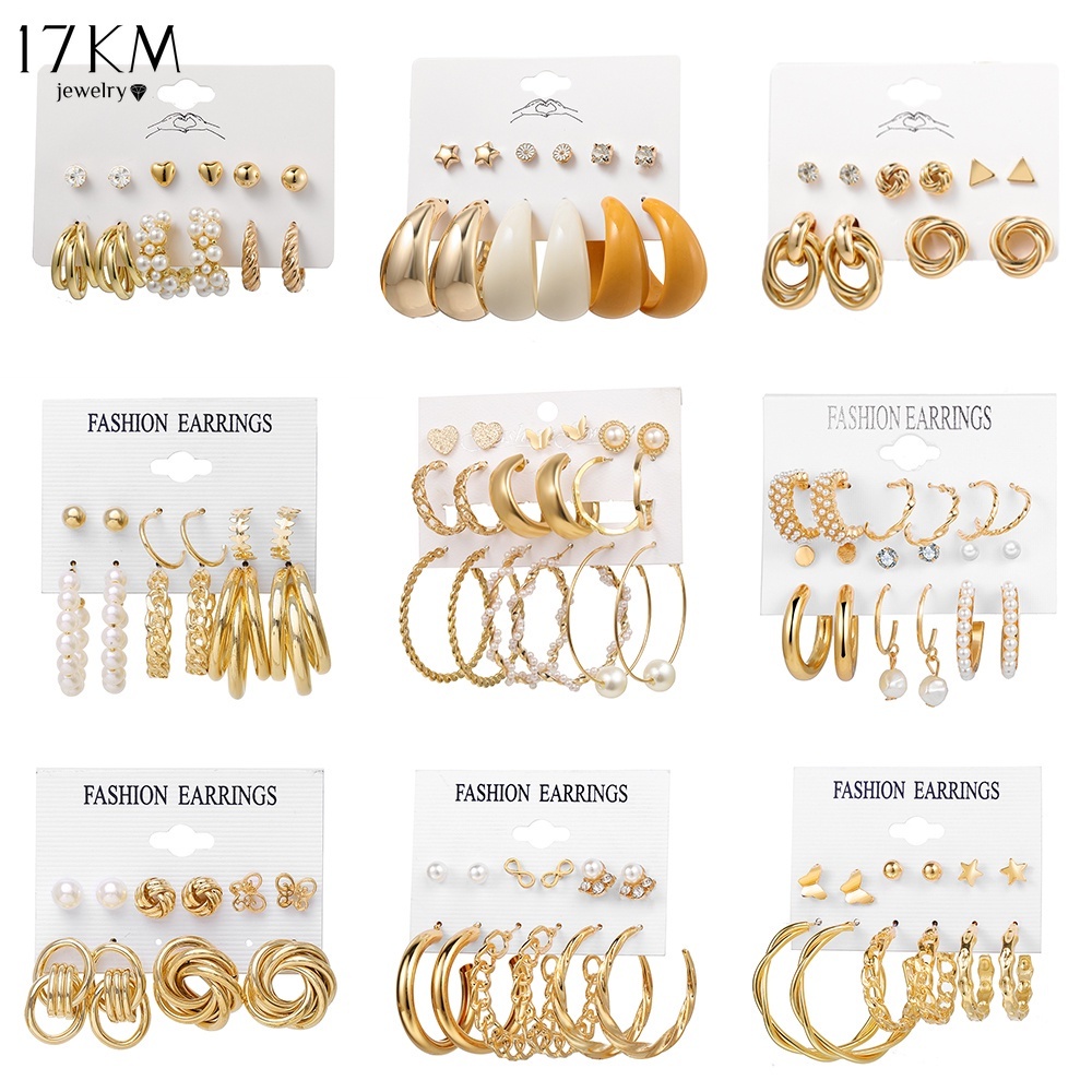 Bông tai 17KM hình bướm đính ngọc trai nhân tạo phong cách cổ điển hợp thời trang cho nữ