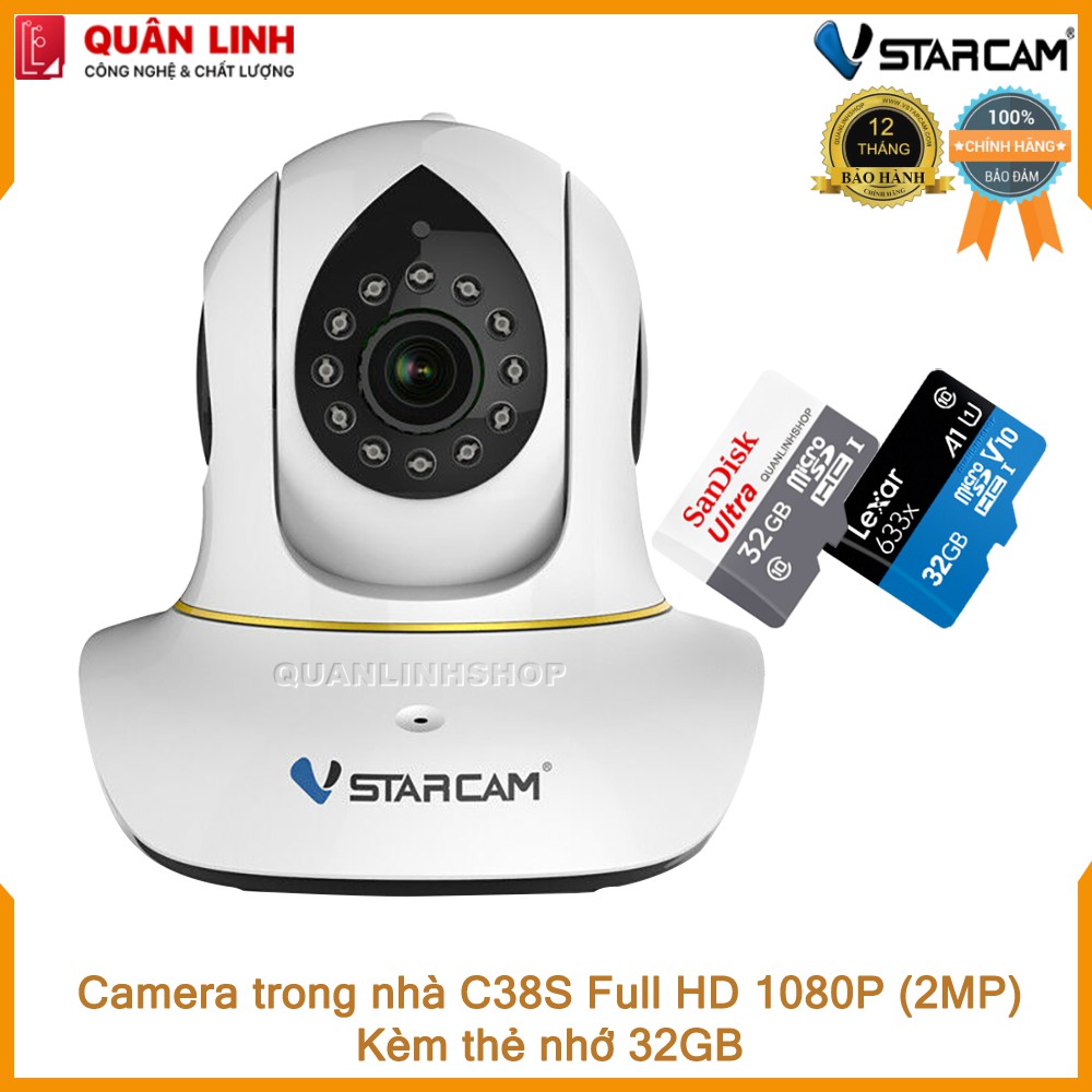 Camera giám sát IP Wifi hồng ngoại ban đêm Vstarcam C38S Full HD 1080P 2MP kèm thẻ nhớ 32GB