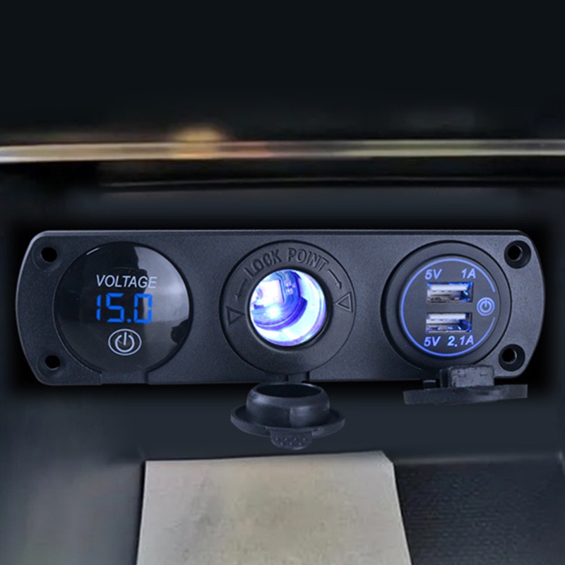 Ổ Cắm Điện Hai Cổng USB 12V 3 Trong 1 Có Đèn LED Hiển Thị Cho Xe Hơi / Tàu Thuyền