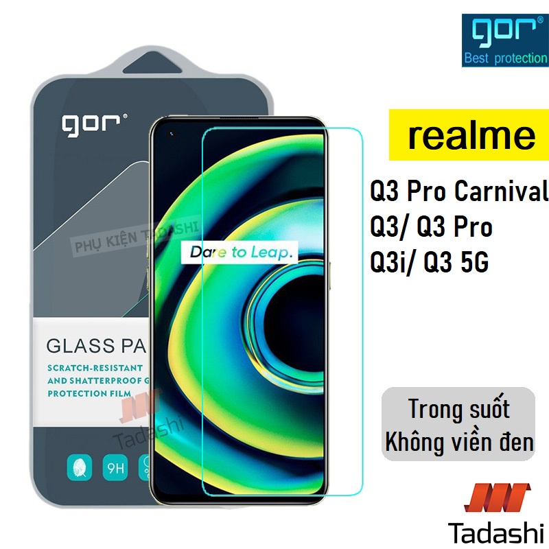 Kính cường lực Realme Q3 Pro/ Q3 Pro Carnival/ Q3 5G, Q3S Trong Suốt Cao Cấp, 9H/ Vát 2.5D - Chính hãng GOR + Keo Mép