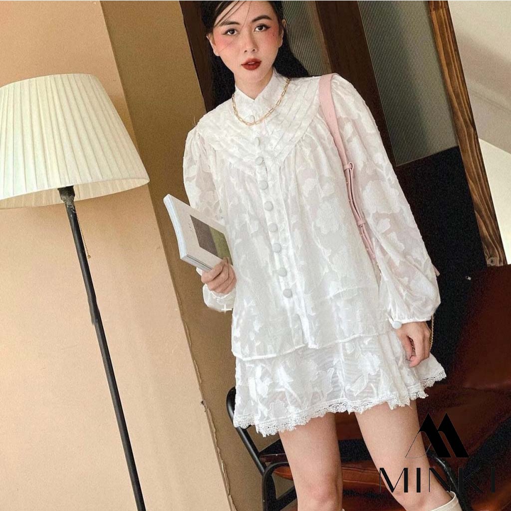 🌸SET ÁO VÀ CHÂN VÁY MIDI TRẮNG VÂN NÚT BỌC - CHẤT LIỆU REN HOA VÂN CAO CẤP - TRẮNG SANG TRỌNG | BigBuy360 - bigbuy360.vn