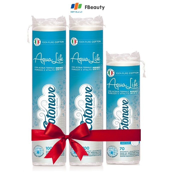 Combo 2 Gói Bông Tẩy Trang 100 Miếng, May Viền, Dập Nổi Aqua Life Cotoneve (Tặng Kèm Gói Bông Tẩy Trang 70 Miếng)