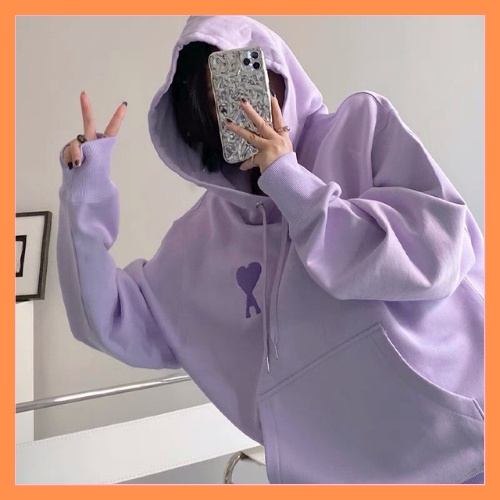 Áo hoodie zip tím pastel nữ - Áo Sweater nỉ form rộng có mũ dáng cute Hàn Quốc - LINH CHI STORE | BigBuy360 - bigbuy360.vn