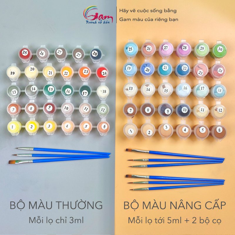 Tranh Tô Màu Theo Số GAM Cô Gái Hoa Đào Có Khung Nâng Cấp Lọ Màu 5ml Kèm 2 Bộ Cọ CG4604