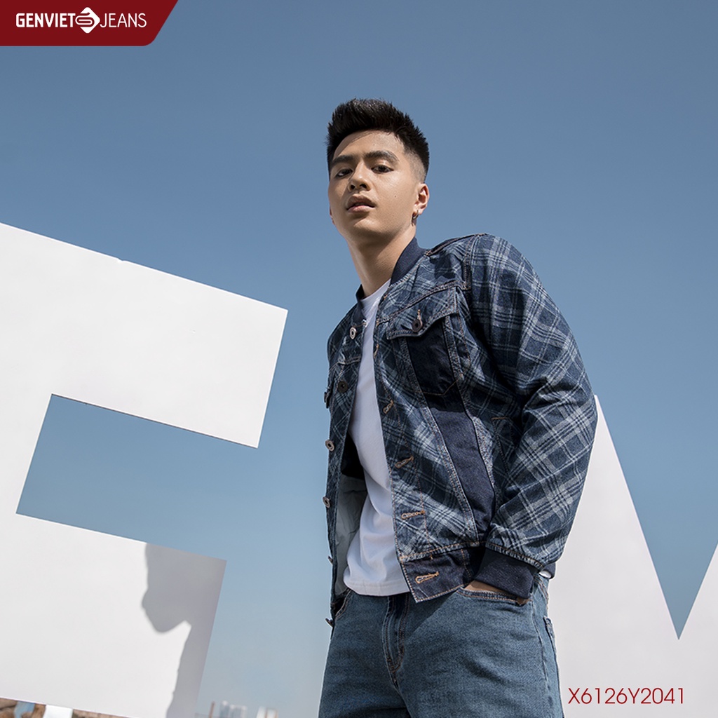 Áo Khoác Jeans Nam Dáng Bomber GENVIET Phối Màu Hoạ Tiết X6126Y2041
