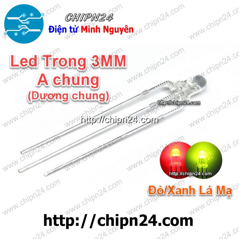 [25 CON] Led 2 màu 3 chân 3MM Trong Dương chung (Đỏ/Xanh Lá Mạ)