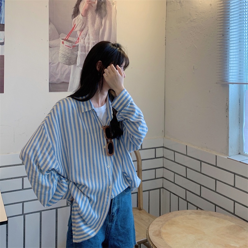 Áo Sơ Mi Chống Nắng Tay Dài Dáng Rộng Họa Tiết Kẻ Sọc Dọc Thoáng Khí Phong Cách Mới