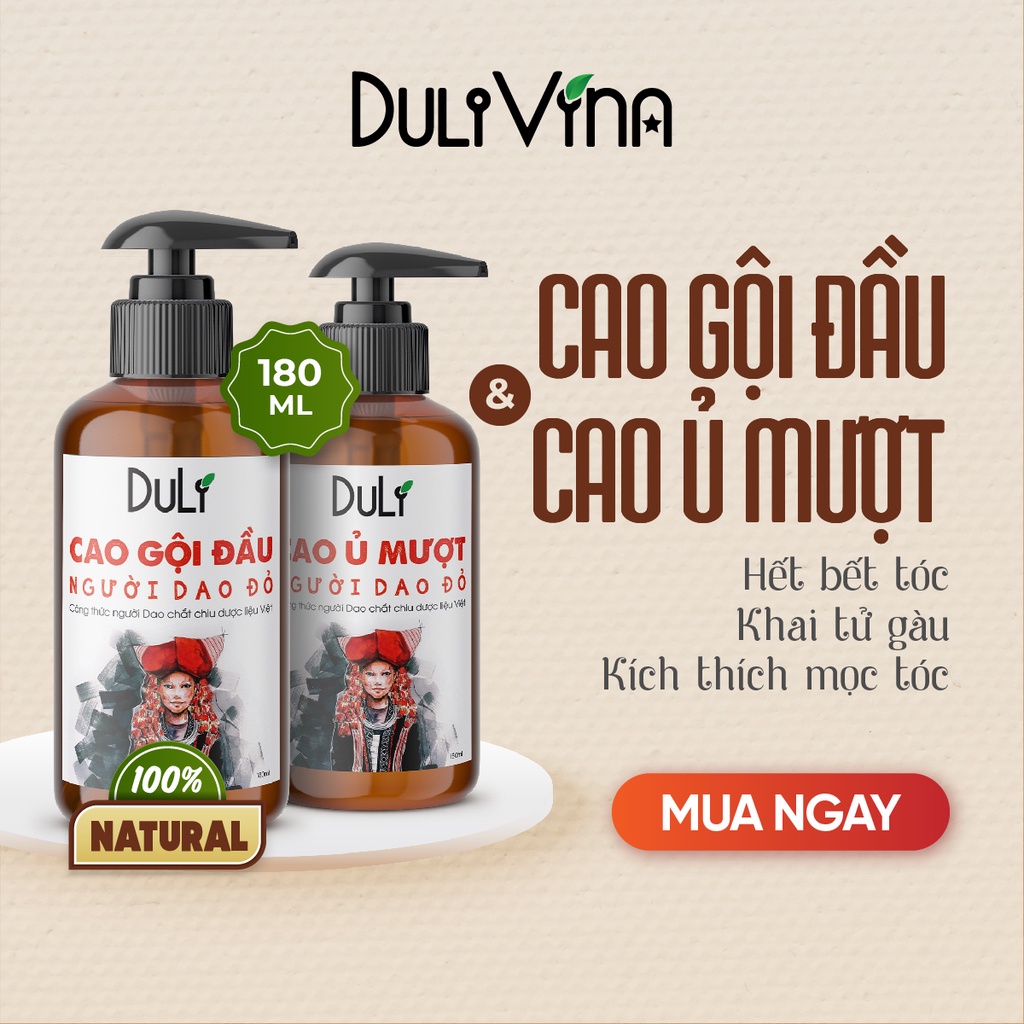 Cặp Cao Gội - Xả Thảo Dược DuliVina Người Dao Đỏ 180ml Ngừa Rụng, Suôn Mượt Tóc