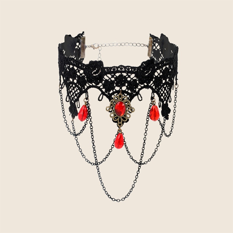 Vòng Cổ Choker Ren Phối Tua Rua Phong Cách Gothic Punk Cổ Điển