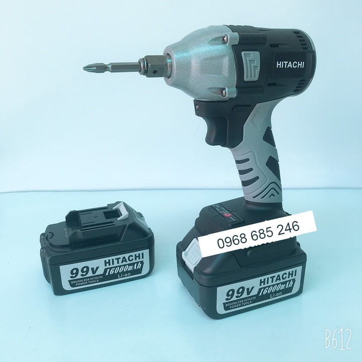 Máy siết bulong dùng pin không chổi than Hitachi 99v PIN khủng 10 Cell - Tặng kèm 1 đầu chuyển bắt vít _ Nhật Việt offic