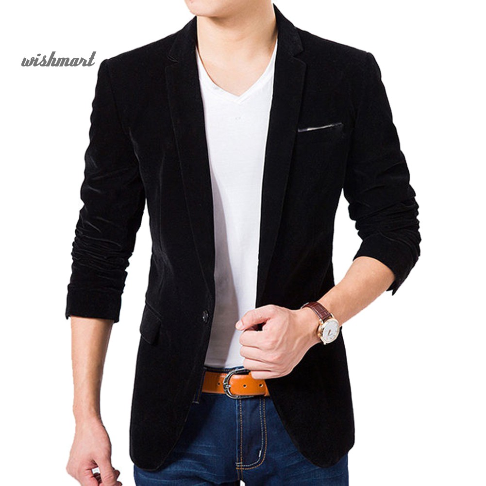 Áo Khoác Blazer Tay Dài Cổ Bẻ Phối Túi Chất Liệu Nhung Cho Nam