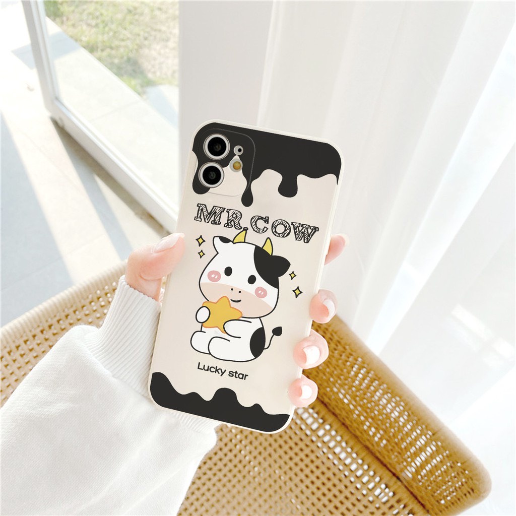 Ốp lưng iphone hình bò sữa lucky star cạnh vuông bảo vệ camera cho ip 7plus/8plus/x/xs/xsmax/11/12/13/promax