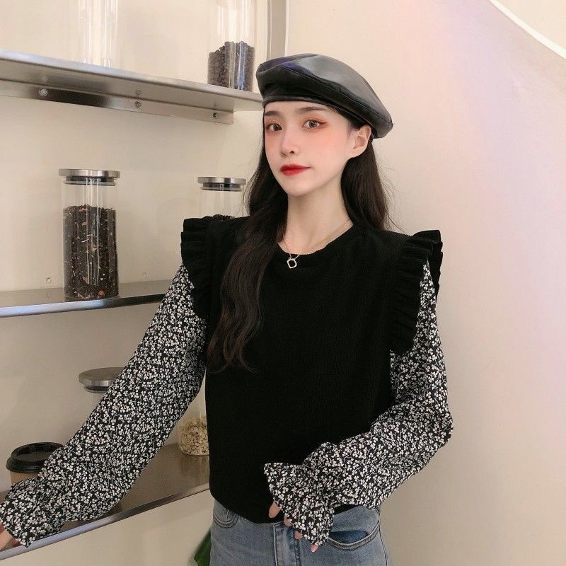 Áo Sweater tay dài giả nhiều lớp thiết kế ngọt ngào cho nữ