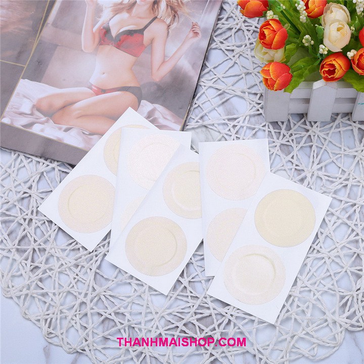 Bộ 10 miếng dán nhũ hoa vải lụa Nippless DAN006 hình hoa, hình tròn