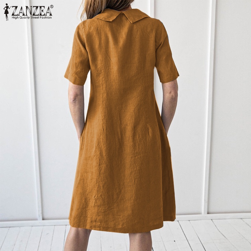 Đầm midi ZANZEA dáng chữ H có túi phong cách Châu Âu cho nữ