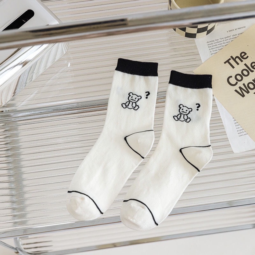 Tất vớ cổ ngắn nữ màu trắng họa tiết dễ thương, vớ nữ phong cách thời trang Unisex Hàn Quốc - Only Store