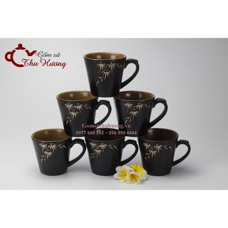 Cốc sứ Bát Tràng_Tách sứ thấp quai điệu khắc trúc (38.000đ/1 cái)