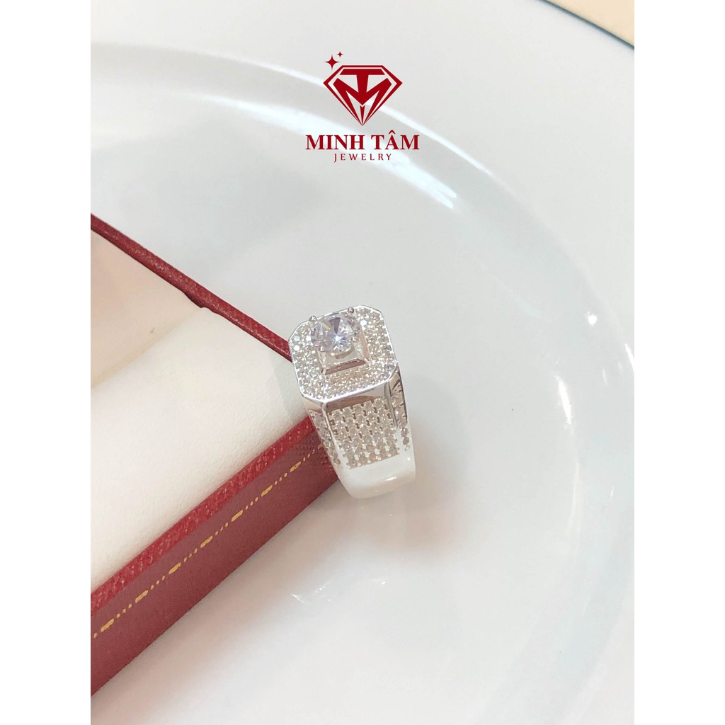 Nhẫn nam bạc ta ổ đá cao cấp, Nhẫn nạm đá bạc ta cao cấp cho nam-Minh Tâm Jewelry