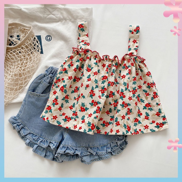 Bộ Đồ Hai Mảnh Áo Hai Dây Và Quần Ngắn Phong Cách Phương Tây Thoải Mái Thời Trang Mùa Hè 2022 Dành Cho Bé Gái