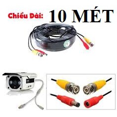 Cáp Camera Jack BNC liền nguồn 10m - Dây camera 10m đúc sẵn tín hiệu và nguồn - dây tín hiệu kèm nguồn camera 10m