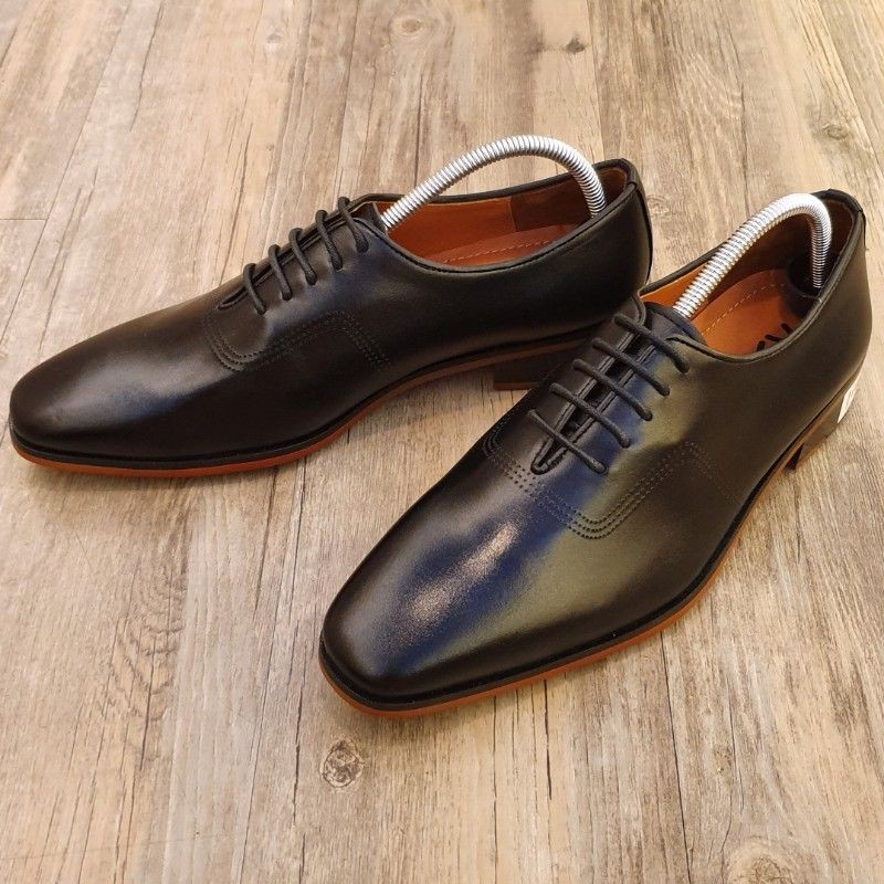 Giày Oxford Hansamu - AL 5 lỗ da trơn MS004 Đen