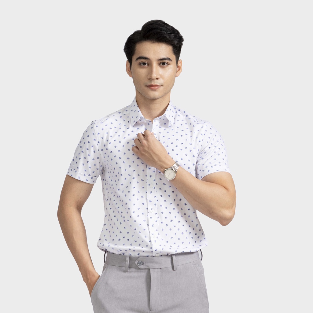 [MẪU MỚI] Áo sơ mi nam ngắn tay ARISTINO in họa tiết xanh trẻ trung, lịch lãm - ASS176S2