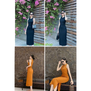 [MẪU MỚI] Váy ôm body nữ ba lỗ form dài qua gối kèm xẻ tà bên CHẤT THUN BORIP ôm dáng cực kì, váy body nữ xinh