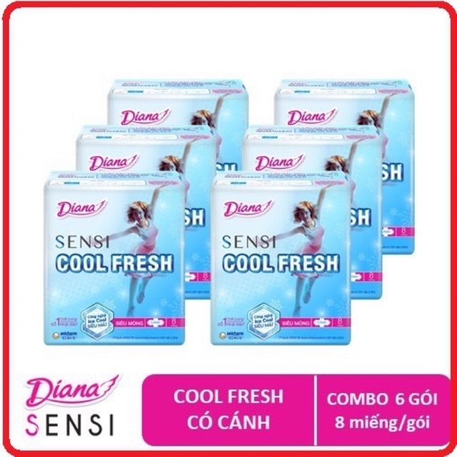 Lốc 6 gói Băng vệ sinh Diana SenSi Cool Fresh Siêu Thấm (8 miếng)