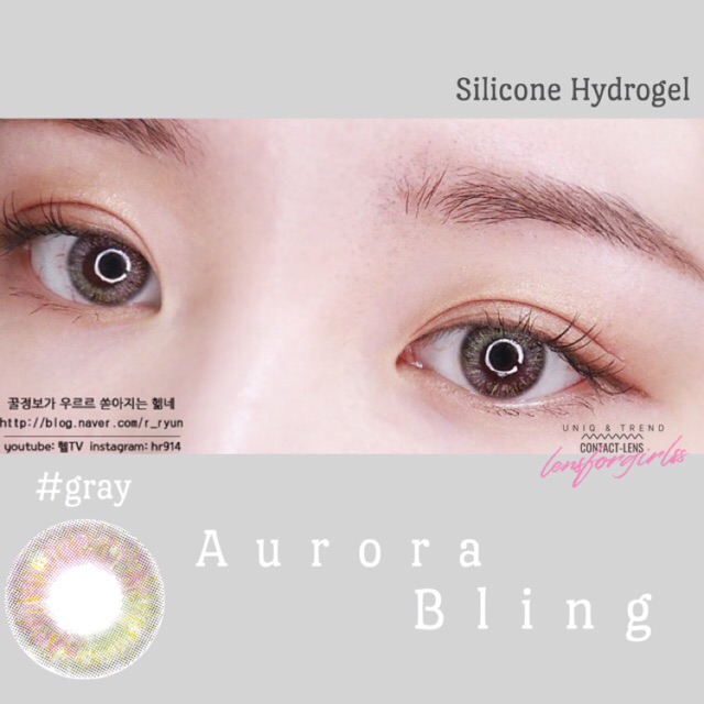 <Sẵn cận lệch 3-5 độ> Kính áp tròng AURORA BLING GRAY - SILICONE HYDROGEL của Lenstown (Hsd 1 tháng)