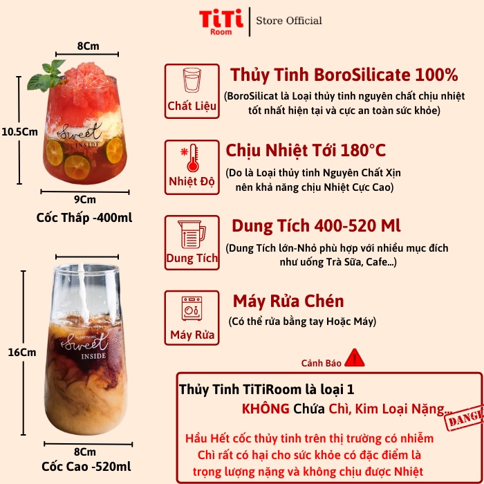 Ly thủy tinh uống sinh tố cao cấp dễ thương The Coffee Cốc thủy tinh tròn chịu nhiệt đẹp sang chảnh uống cà phê TiTiRoom