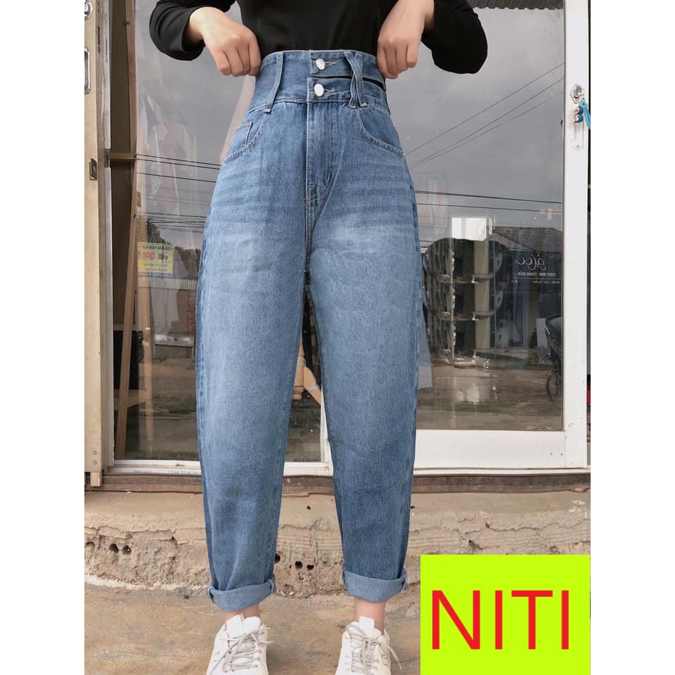 QUẦN BAGGY JEAN NỮ LƯNG CAO XẺ NỬA ĐĨA CHÉO LƯNG CAO MÀU XANH NHẠT CAO CẤP NITI ĐỦ SIZE S, M, L SIÊU HOT CỰC MÁT