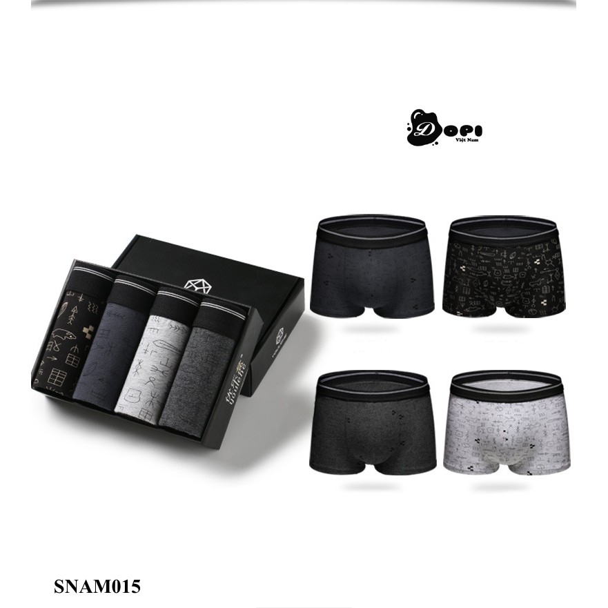 [Hộp 4 quần] Quần lót nam boxer SNAM015 sịp đùi nam cao cấp hoạ tiết độc đáo