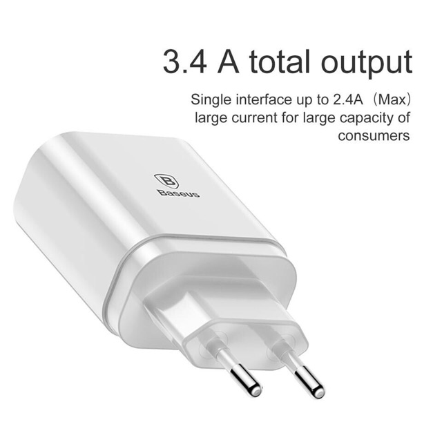 Củ Sạc Nhanh 3 Cổng USB Baseus Miror Travel Charger (CCALL-BH01) dòng 3.4A Fast Charging, có đèn led báo trạng thái