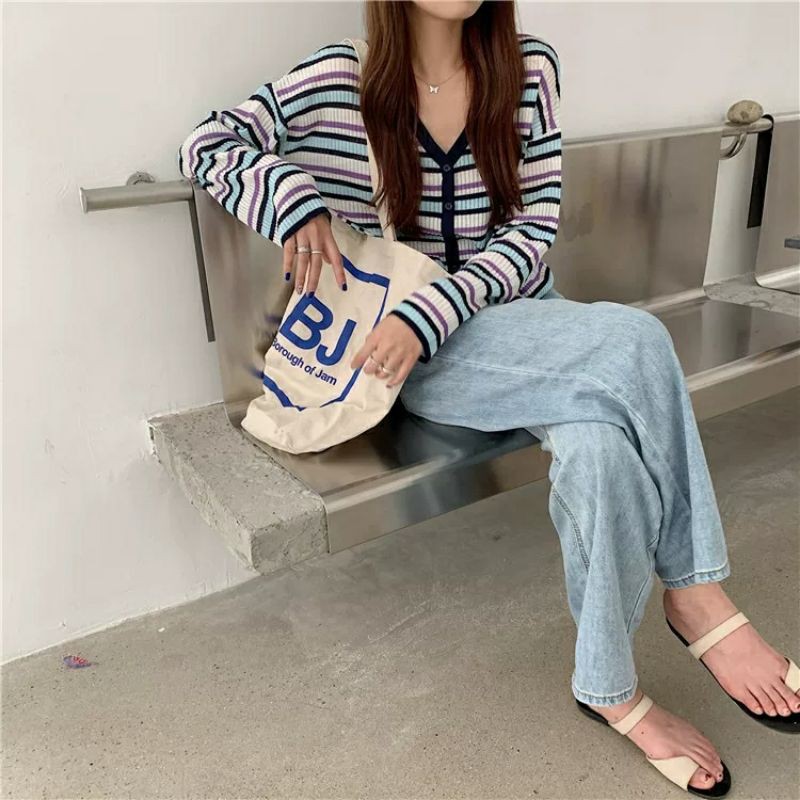 [Mã FAGREEN1505 giảm 10% tối đa 30K đơn 99K] áo khoác len nữ dệt kim hàng đầu sọc ngang phong cách hàn quốc | BigBuy360 - bigbuy360.vn