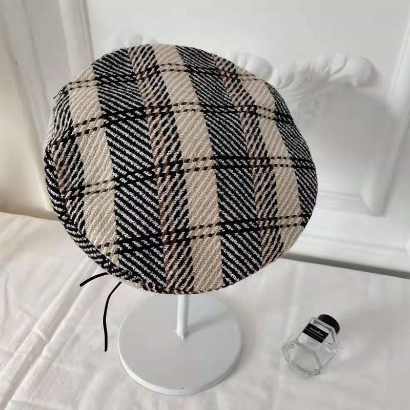 Mũ Nồi Beret NỮ TRƠN ĐƠN GIẢN HỌA TIẾT KARO 4 MÀU Chỉnh được kích thước HÀN QUỐC MN22