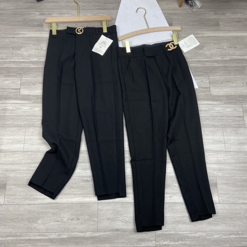 Quần baggy gấu lệch chất tuyết mưa cao cấp Quần dài đen học sinh công sở cạp khuy có túi màu đen