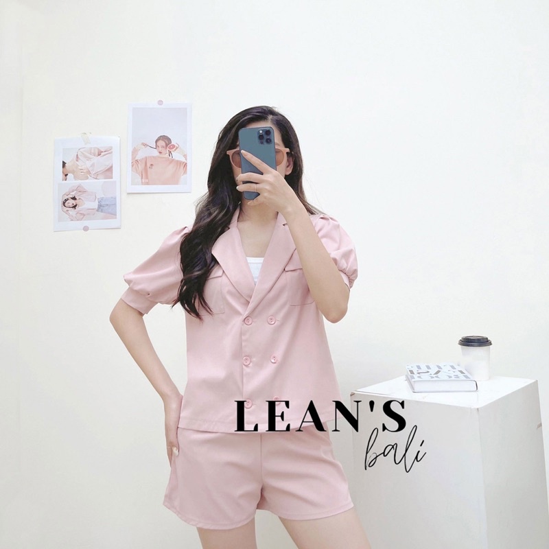 Set áo cổ vest kèm quần short, set bộ balzer dáng suông chất liệu cao cấp nữ tính