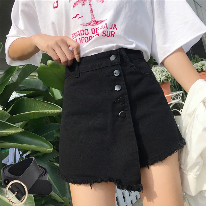Summer high-waist denim shorts female Korean version loose student raw-edged skirt pants large size wild wide-leg hot t